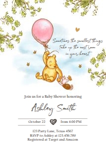 Invitation Baby Shower Winnie The Pooh Pink V2 0425 design preview