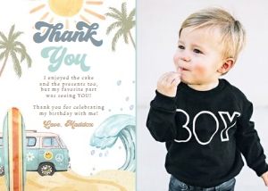 Birthday Thank You Card Surf 0433 - With photo design preview