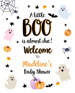 Welcome Sign Halloween Baby Shower White Neutral 0418 design preview