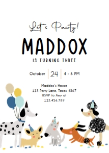 Birthday Invitation Pawty Dogs Simple Boy 0429 design preview