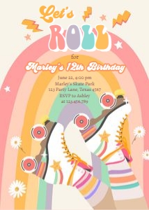 Invitation Birthday Retro Roller Skates Rainbow 0435 design preview
