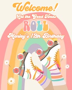 Welcome Sign Birthday Retro Roller Skates Rainbow 0435 design preview