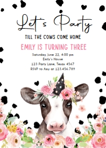 Birthday Invitation Cow Party Till V2 White 0434 design preview