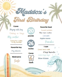 Birthday Milestone Sign Surf Boy 0433 design preview