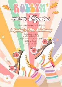 Invitation Birthday Retro Roller Skates Sun Homies 0435 design preview