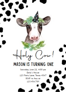 Birthday Invitation Cow Holy Boy 0434 design preview