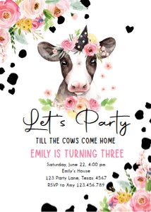 Birthday Invitation Cow Party Till 0434 design preview