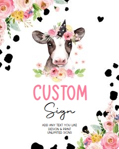 Custom Editable Sign Cow Pink 0434 design preview