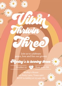 Invitation Birthday Vibin' Thrivin' Three Retro Rainbow 0428 design preview