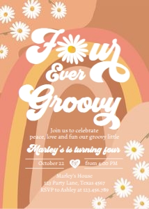 Invitation Birthday Four Ever Retro Rainbow 0428 design preview