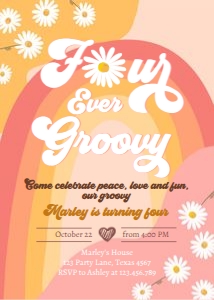 Invitation Birthday Four Ever Retro Rainbow Pink 0428 design preview