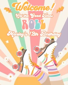 Welcome Sign Birthday Retro Roller Skates Sun 0435 design preview