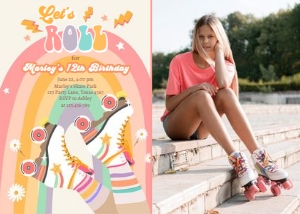 Invitation Birthday Retro Roller Skates Rainbow 0435 Photo design preview