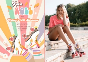 Invitation Birthday Retro Roller Skates Sun 0435 Photo design preview