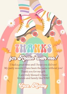 Thank You Card Birthday Retro Skates Rainbow 0435 design preview