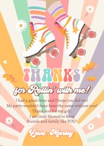 Thank You Card Birthday Retro Skates Sun 0435 design preview