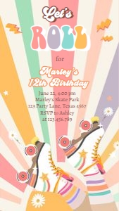 Invitation Birthday Retro Roller Skates Sun 0435 Phone design preview