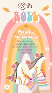 Invitation Birthday Retro Roller Skates Rainbow 0435 Phone design preview