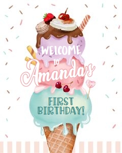 Birthday Welcome Sign Ice Cream Watercolor 0392 design preview