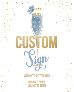 Custom Editable Sign Brunch and Bubbly Glass Blue White 0150 design preview
