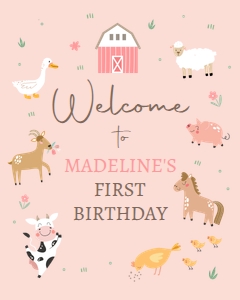 Birthday Welcome Sign Farm Simple Pink 0436 design preview