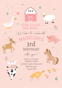 Birthday Invitation Farm Simple Pink 0436 design preview