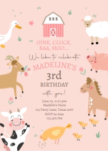 Birthday Invitation Farm Simple Pink V2 0436 design preview