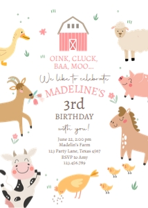 Birthday Invitation Farm Simple Pink V2 White 0436 design preview