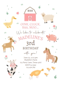 Birthday Invitation Farm Simple Pink White 0436 design preview