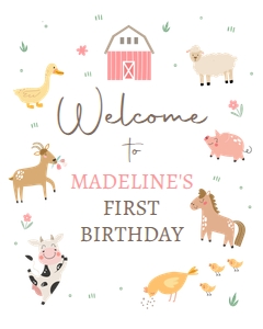 Birthday Welcome Sign Farm Simple Pink White 0436 design preview
