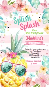 Birthday Invitation Hawaiian Luau Pineapple Splish Splash 0413 Phone design preview