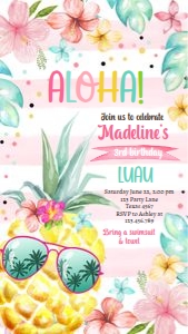 Birthday Invitation Hawaiian Luau Pineapple Aloha 0413 Phone design preview