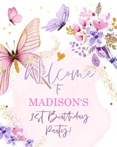 Welcome Sign Butterfly Birthday 0437 design preview