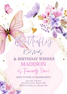 Birthday Invitation Butterfly Kisses 0437 design preview