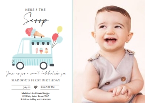 Birthday Invitation Ice Cream Truck Simple Blue The Scoop 0415 Photo design preview