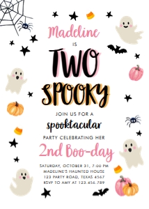 Birthday Invitation Halloween Two Spooky White 0418 design preview