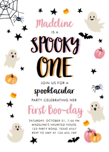 Birthday Invitation Halloween Spooky One White 0418 design preview