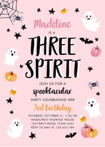 Birthday Invitation Halloween Three Spirit Ghost Pink 0418 design preview