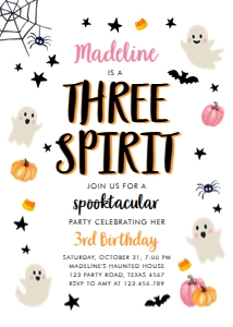 Birthday Invitation Halloween Three Spirit Ghost White 0418 design preview