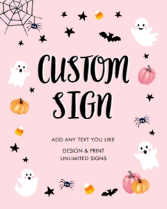 Custom Editable Sign Halloween Pink White Ghosts 0418 design preview