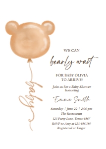 Bearly Wait Invitation Bear Balloon 0439 design preview