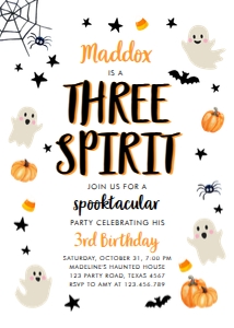 Birthday Invitation Halloween Three Spirit Ghost White Gender Neutral 0418 design preview