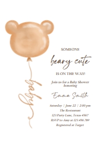 Beary Cute Invitation Bear Balloon 0439 design preview