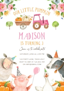Birthday Invitation Farm Animals Pumpkin Girl 0155 design preview