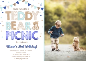 Birthday Invitation Teddy Bear Picnic Navy Blue Photo 0100 design preview
