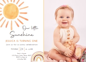 Birthday Invitation Sun Watercolor Rainbow Little Sunshine 0431 Photo design preview