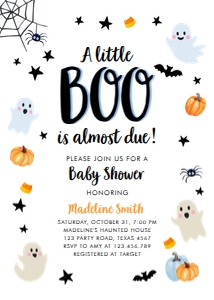 Baby Shower Invitation Halloween Little Boo Ghost Blues 0418 design preview