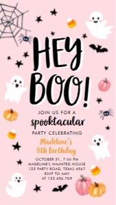 Birthday Invitation Halloween Ghost Pink Hey Boo Phone 0418 design preview