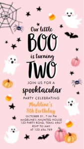 Birthday Invitation Halloween Little Boo Two Ghost Pink Phone 0418 design preview