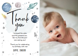 Thank You Card Space Boy White V3 Photo Silver 0357 design preview